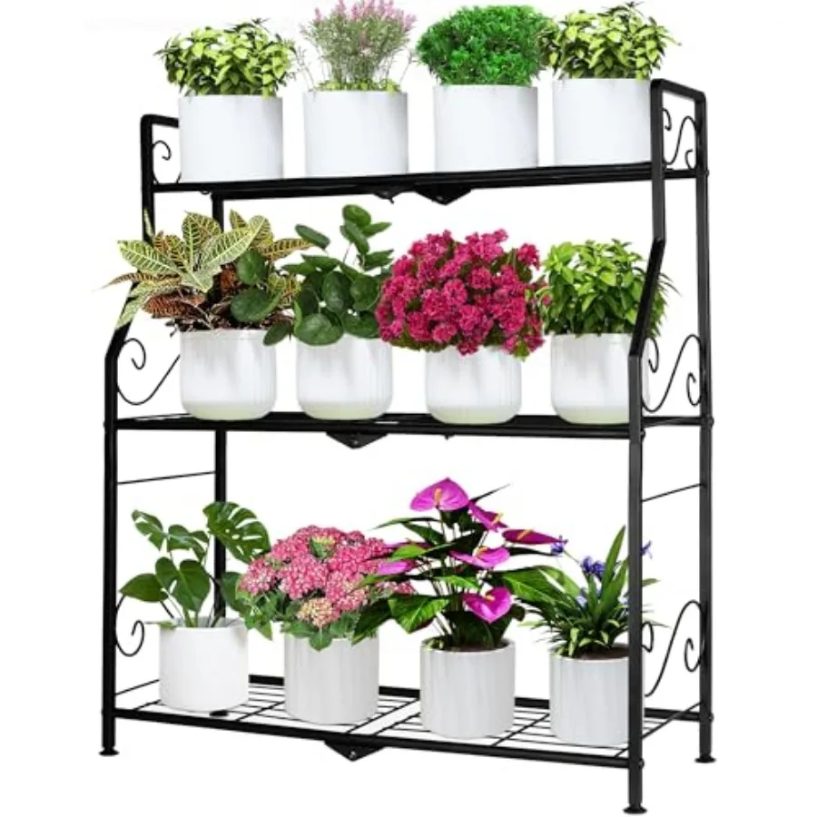 

Трехуровневая подставка для растений с современным металлическим узором и железным каркасом. Прочная, подходит для использования в помещении/на улице, в жилых помещениях или на террасе.
