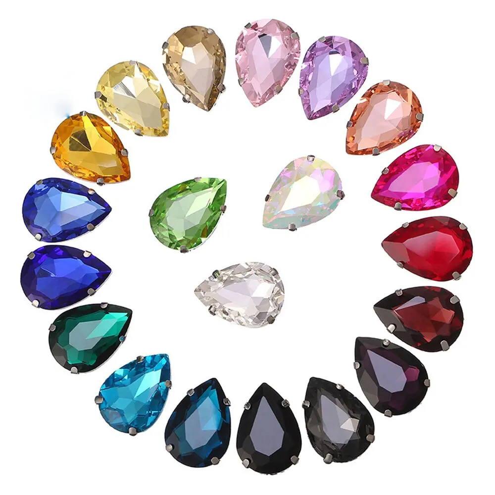 50/100PCS Mixed Color Water Drop Glass Claw Diamond Jewelry DIY Clothing Wedding Dress Shoe Material Accessories Hand Sewn