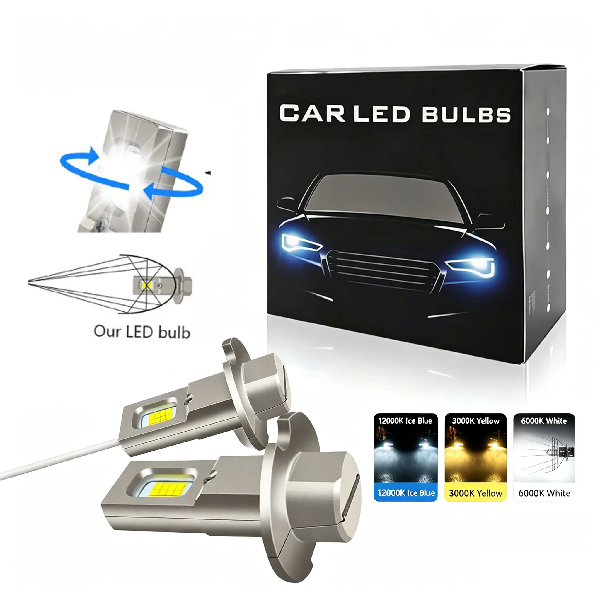 New 50000LM H3 LED Headlight 100W Mini Led Car Headlamp Fanless Light Auto Diode Fog Lamps 6500K White Yellow 50000LM For Car
