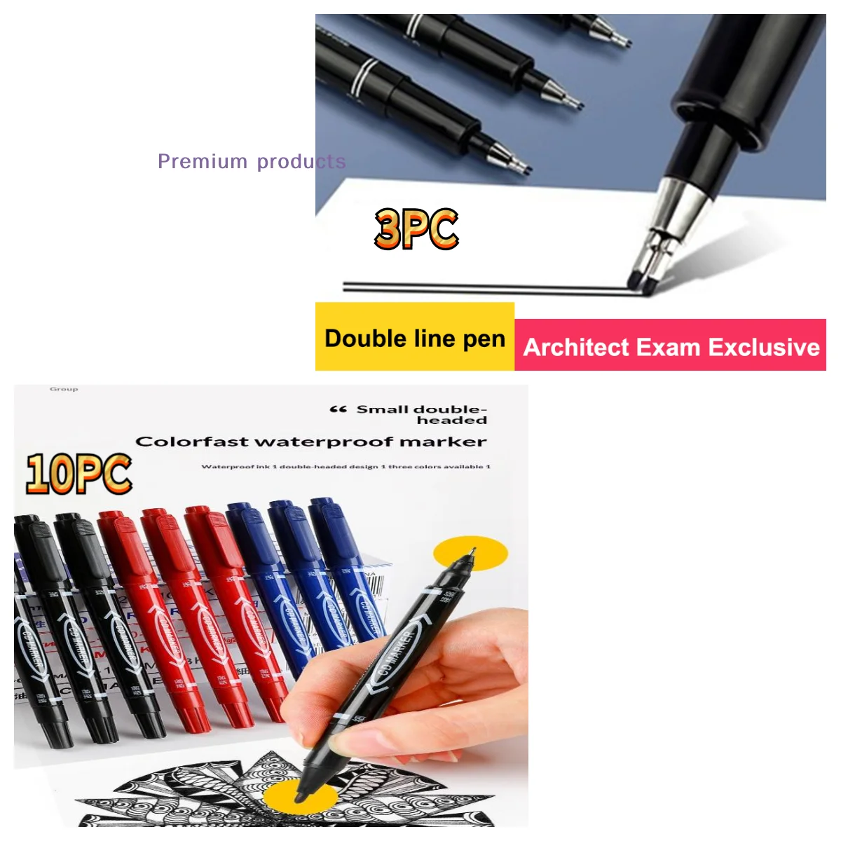 3/10PC Double-Line Gel Pen 0.1/0.3/0.5mm Essential For Double-Tip Permanent Paint Architectural Design Exams Note-Taking,