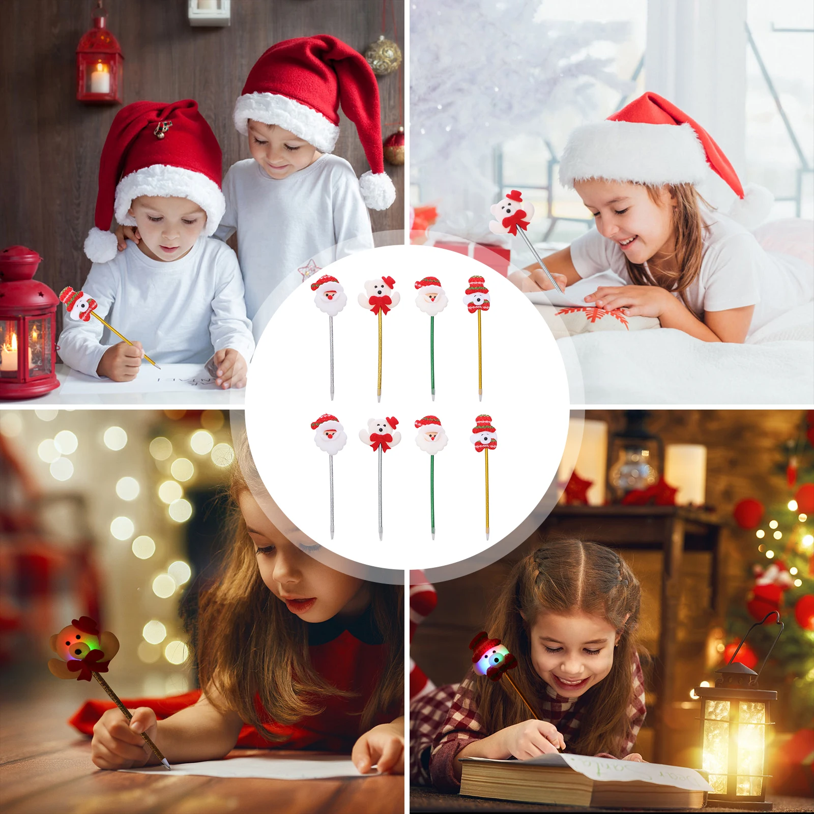 

8 Pcs Glowing Christmas Pen Cartoon Pens Luminous Ballpoint Kids Stationery Fabric School Supplies Elder