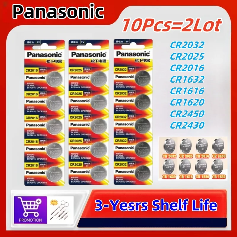 

10Pcs Original Panasonic CR2032 CR2025 CR2016 CR1632 CR1616 CR1620 CR2450 CR2430 Lithium Battery CR2032 Batteria CR 2032