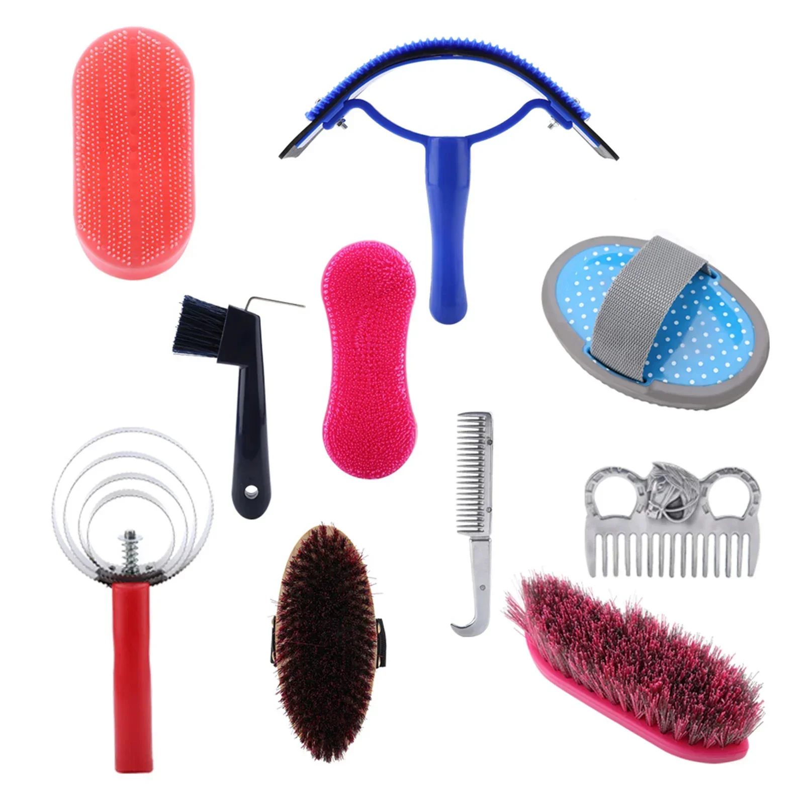 10Pcs Horse Grooming Care Kit Equestrain Brush Curry Comb Horse Cleaning Tool Set view 3