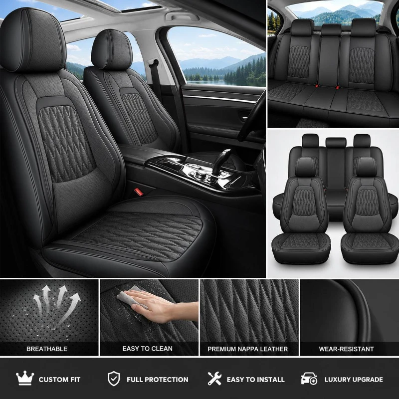 Universelle PU-Leder-Autositzbezüge für Toyota, Komplettset Autositzbezüge, 5-Sitzer Nappa-Leder-Autokissen-Schutz für Auto, SUV, LKW