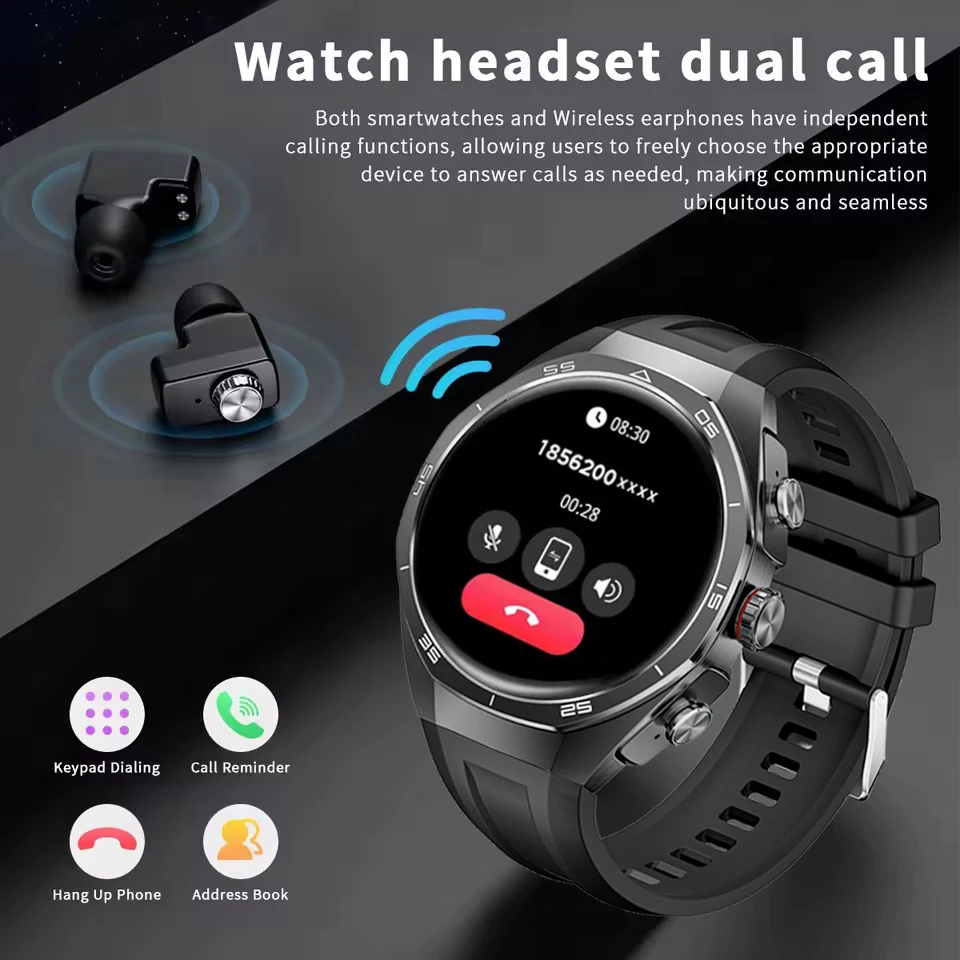 

2025 New BT call smartwatch Men TWS Dual Earphones Call Health Monitor Sports Music Earphones Smartwatch 2-in1 For apple Android