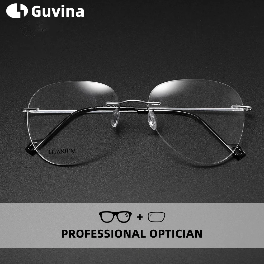 

Pure Titanium Glasses in Trend Rimless Fashion Reading Glasses for Men Luxury Titanium Frame for Men's Grade Glasses Myopia 1 2