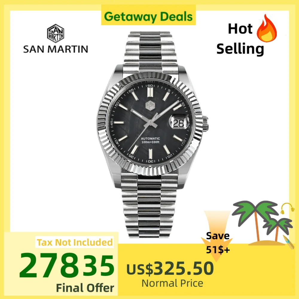 

San Martin Retro DATE JUST V2 40mm Men Watch Luxury Automatic Mechanical Watches Sapphire Cyclops 10Bar Luminous BGW-9 SN0059-2