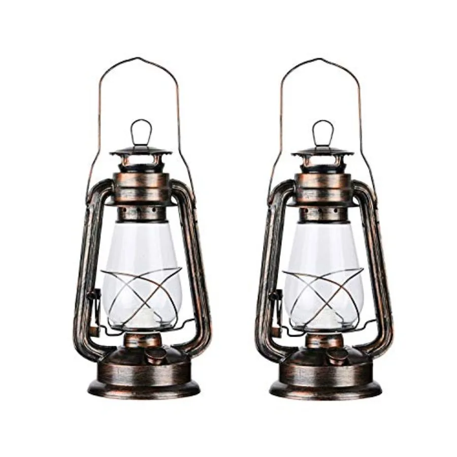 PACK OF 2 Vintage Rustic Accent Old Fashioned Electric Lantern Oil Lamp with Edison LED Bulb Bronze Rust Finish Dimmable Nights