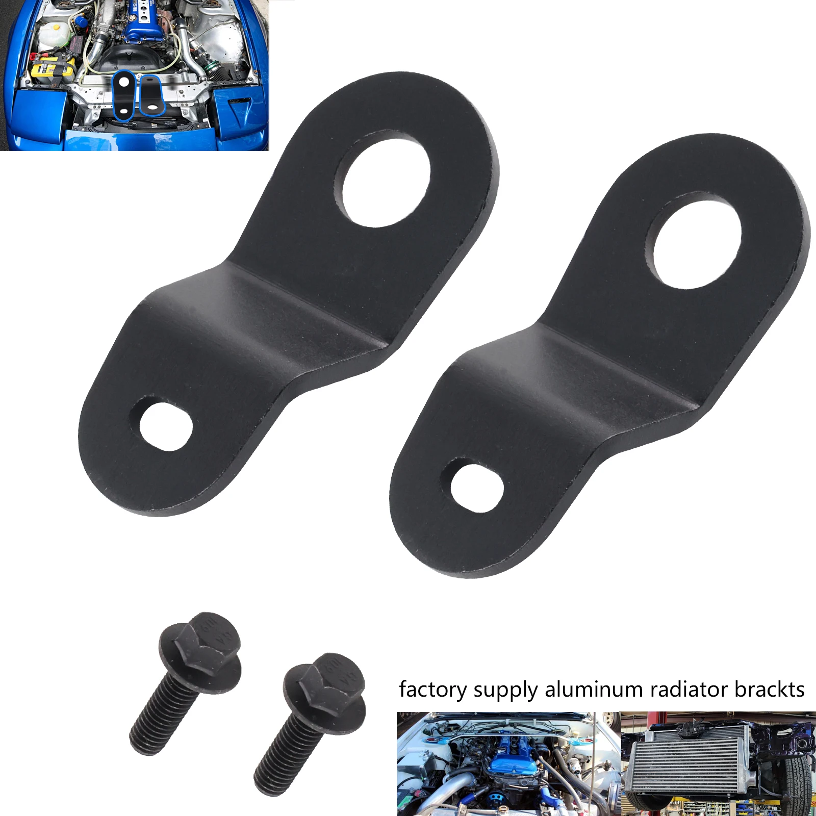 direct replacement S13 240sx CNC Machined top Radiator brackets - Black 