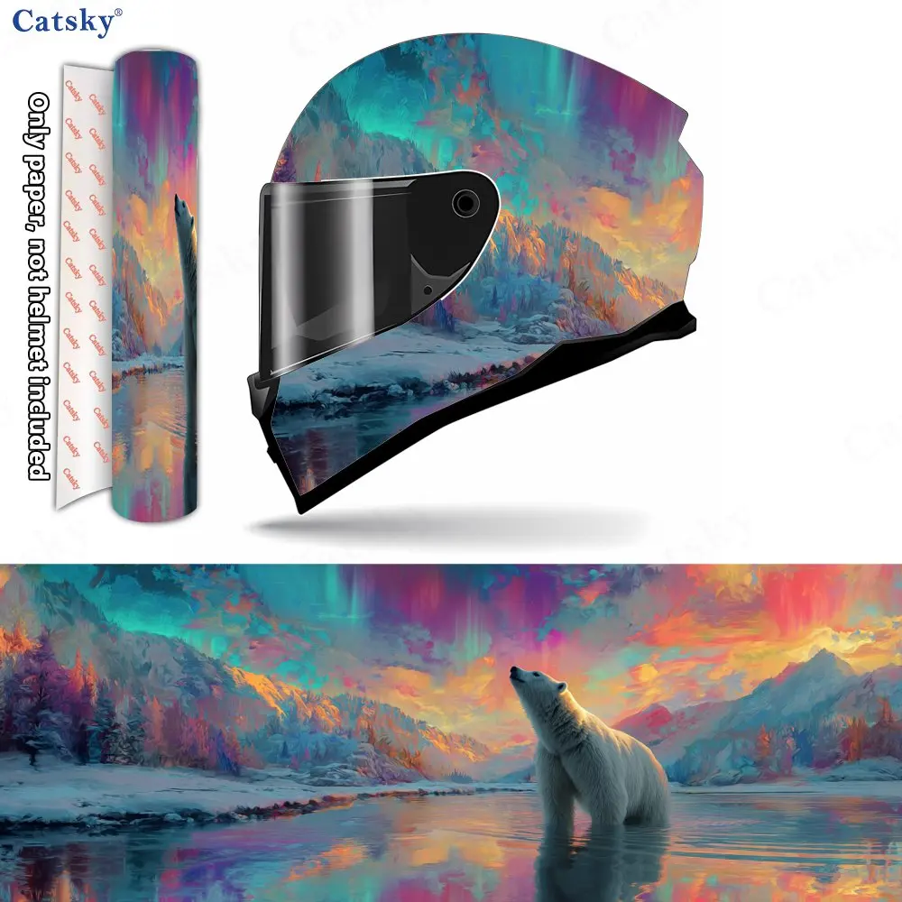 

Psychedelic Snowfield Bear Print Helmet Vinyl Wraps, Waterproof Scratch-Resistant Full Face Helmet Decals, Durable PVC Decoratio