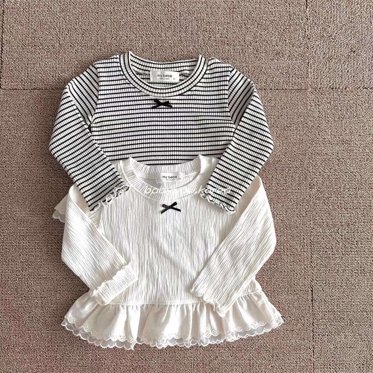 

2025 Autumn New Children Long Sleeve T Shirts Girls Cotton Shirts Cute Baby Girl Bow Tops Infant Ruffle T Shirts Kids Clothes