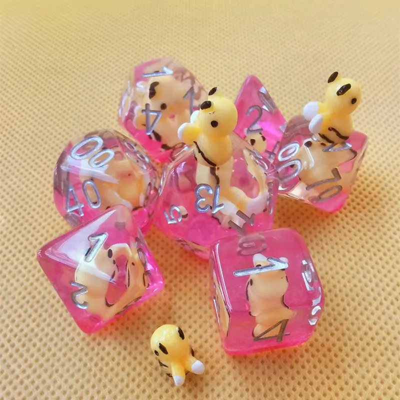 New DND Upscale 7Pcs Resin D4 D6 D8 D10 D12 D20 Dice Set Polyhedral Inline Animal Dices for  RPG Board Game and Tabletop Games