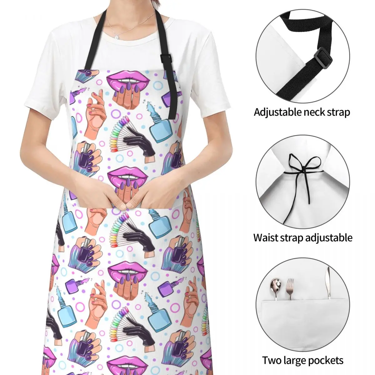 Nails And Manicure Accessories Apron with 2 Pockets Water Resistant Adjustable Nail Artist Manicurist Apron for Women