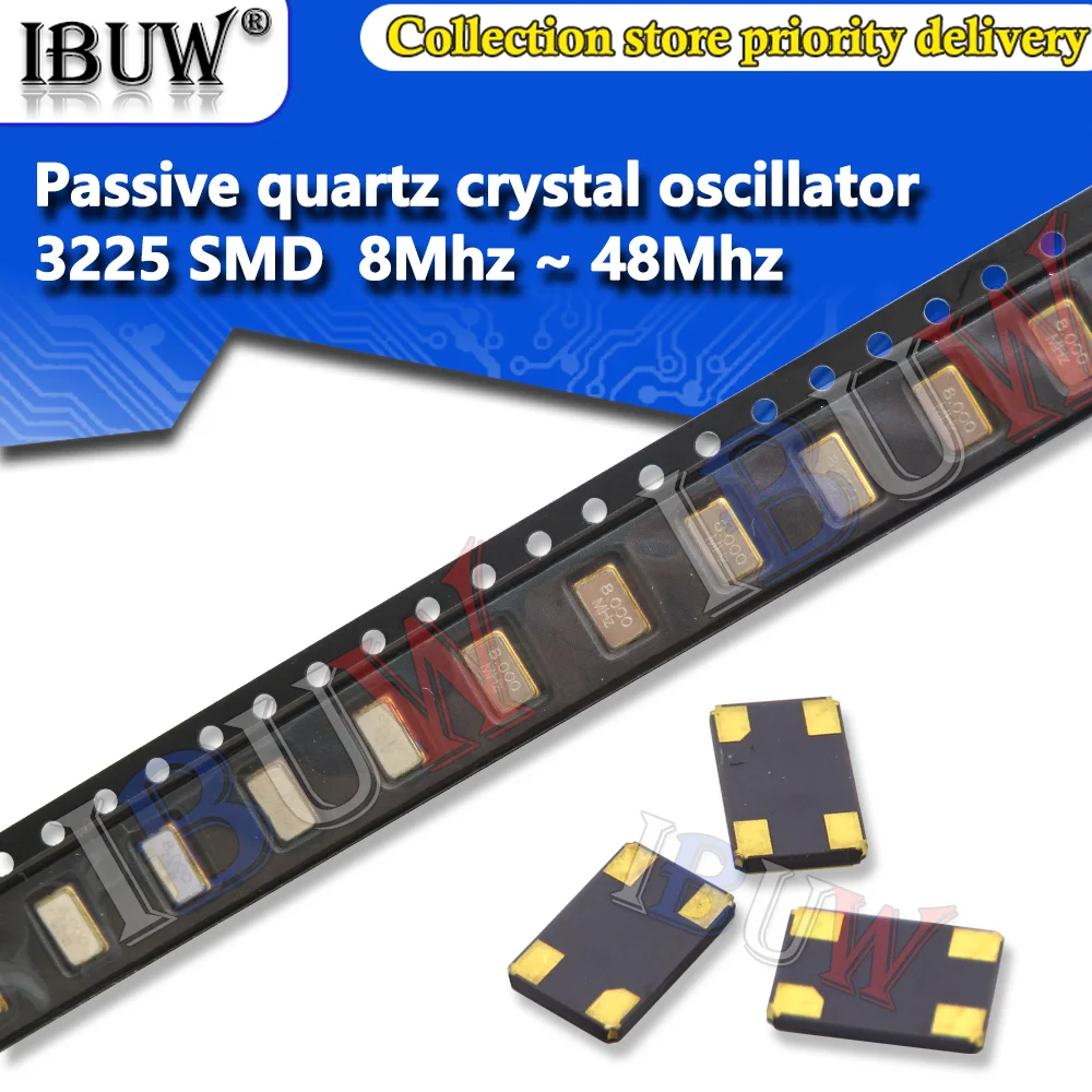 10PCS SMD 3225 SMD passive quartz crystal oscillator 8Mhz 10Mhz 12Mhz 16Mhz 20Mhz 24Mhz 26Mhz 30Mhz 32Mhz 40Mhz 48Mhz 8.000Mhz