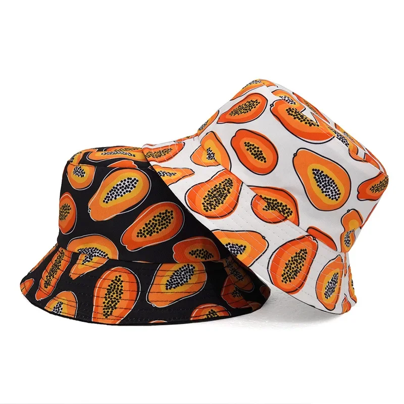 2024 New Fruit Papaya Cotton Print Fishing Hat Women Men Hip Hop  Panama Bucket Hat Sun Fisherman Hats Caps