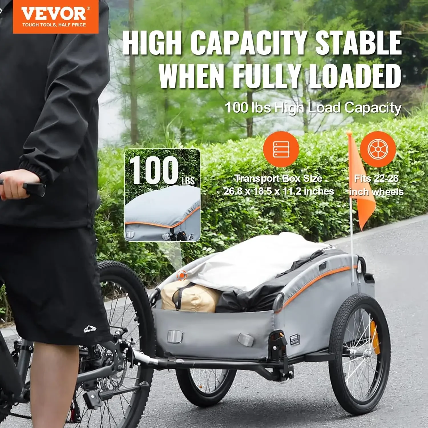 Bike Cargo Trailer, 88/100/160 lbs Load Capacity, Heavy-Duty Bicycle Wagon Cart, Foldable Compact Storage with Universal Hitch