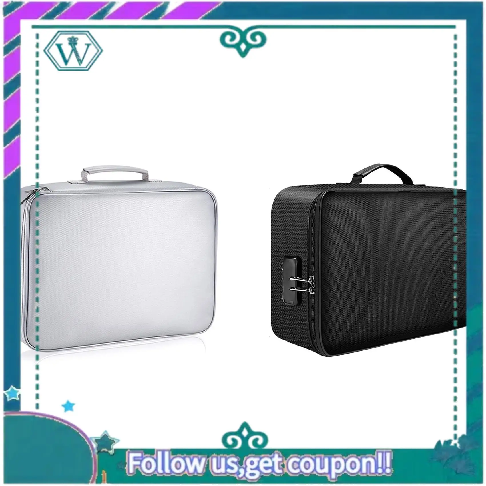 A75Q-2 Pcs Fireproof Document Storage Lock Bag,Carry Wallet Multi-Layer Portable Document Storage, White & Black