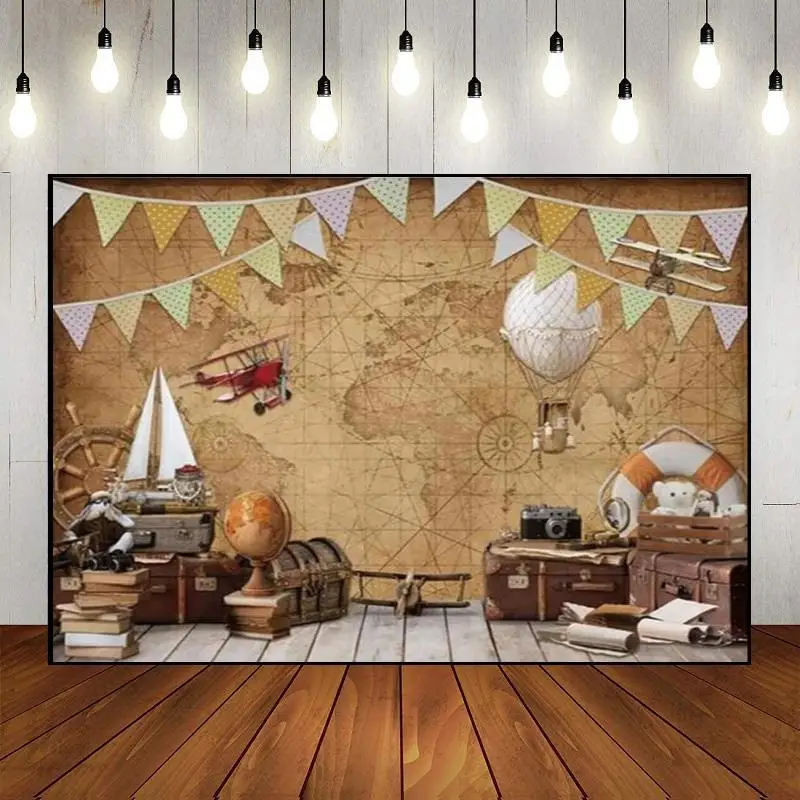 Banner Map Theme Decoration Ancient World Around Party Backdrop Wall Awaits Bon   Military Nautical Photography Travel