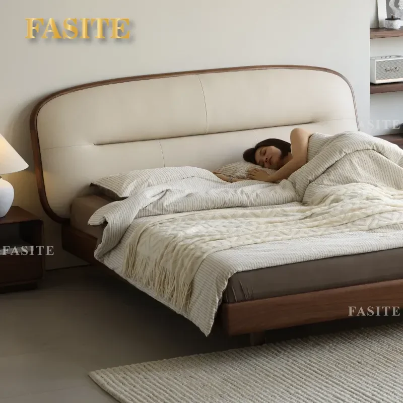 For 1.8m Double Bed North American Black Walnut Pure Solid Wood Modern Simple Soft Upholstered Suspended Master Bedroom