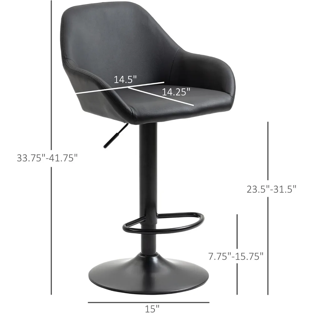 مقاعد بار قابلة للتعديل، مقاعد بارتفاع دوارة مع مسند للقدمين والظهر - مقعد من جلد البولي يوريثان مع قاعدة فولاذية للمطبخ والعشاء