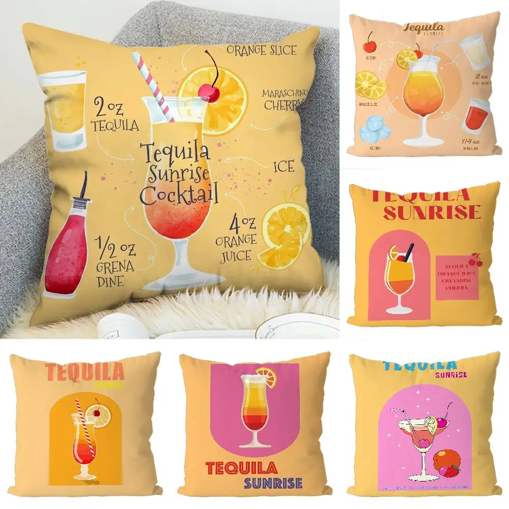 

Tequila Sunrise C-Cocktail Pillow Case Luxury Double-sided For Car Pillows 45x45 Cushions Cover Home And Decoration Sofa Pillowc