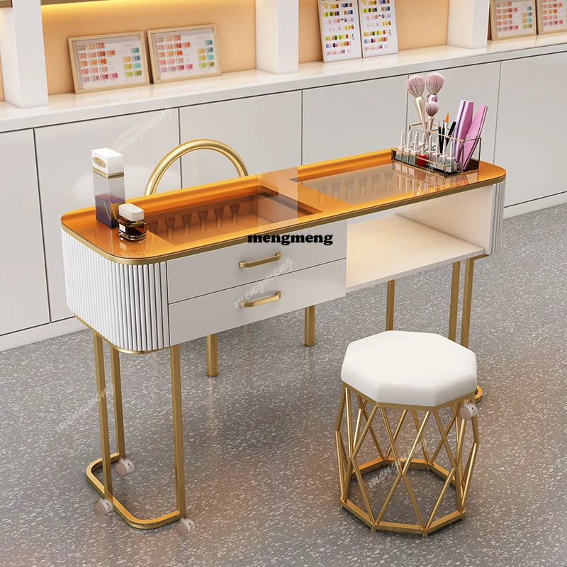 

White Luxury Design Nail Desk Workstation Stand Professionals Aesthetic Nordic Nail Desk Designer Organizer Nageltisch Furniture