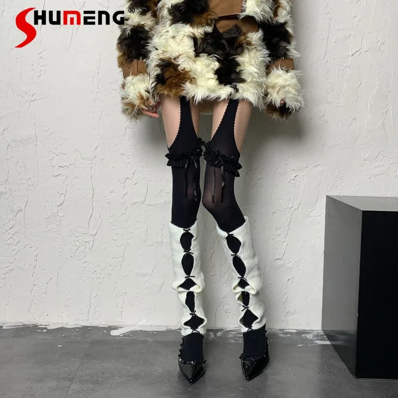 

Millennial Hot Girl Y2K Kawaii Stockings Japanese Dark Lace Bow Layered Hollow Design Punk Style Pantyhose Women's Sexy Tights