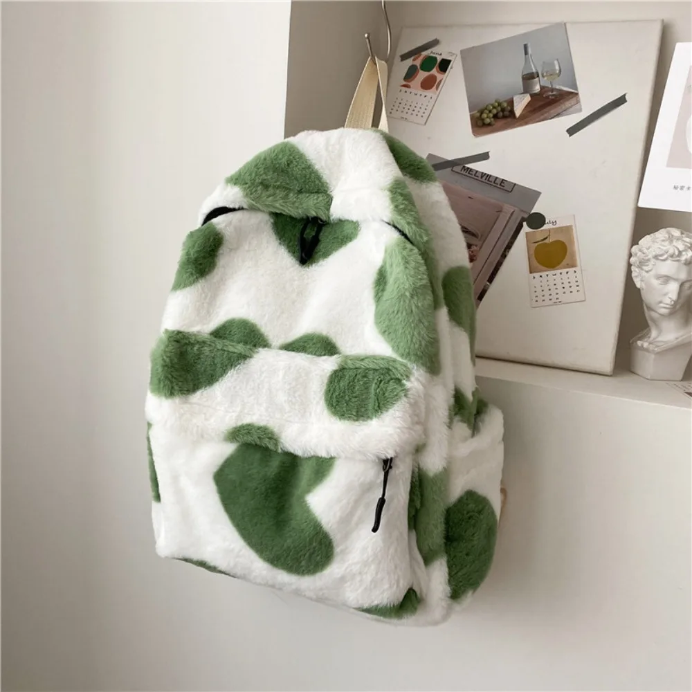 

Cute Heart Plush Cartoon Backpack Adjustable Large Capacity School Bags Zipper Fur Backpacks Adults