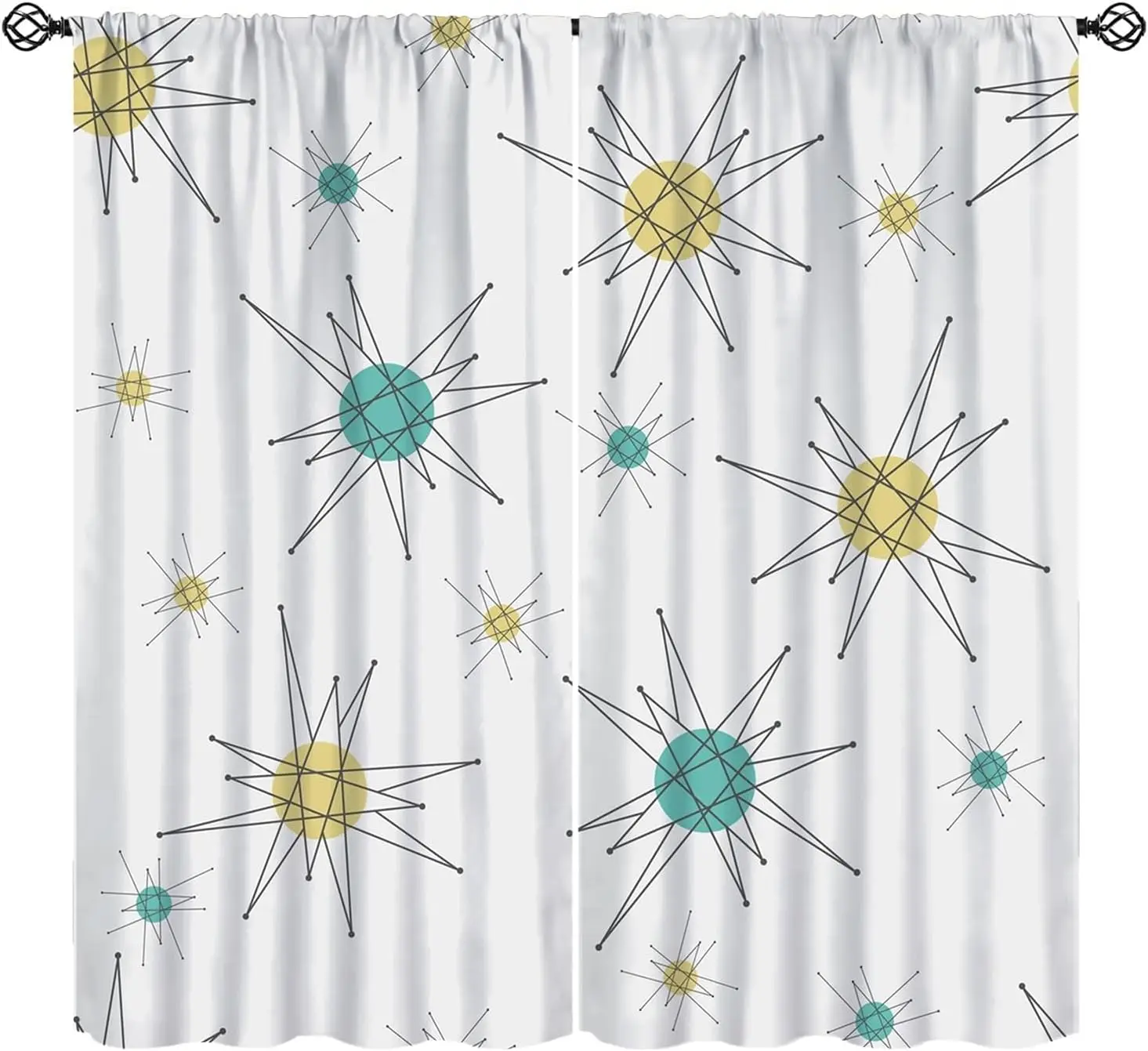 Mid Century Modern Curtains, Abstract Vintage Atomic Geometric Print  Rod Pocket Drapes for Bedroom Living Room