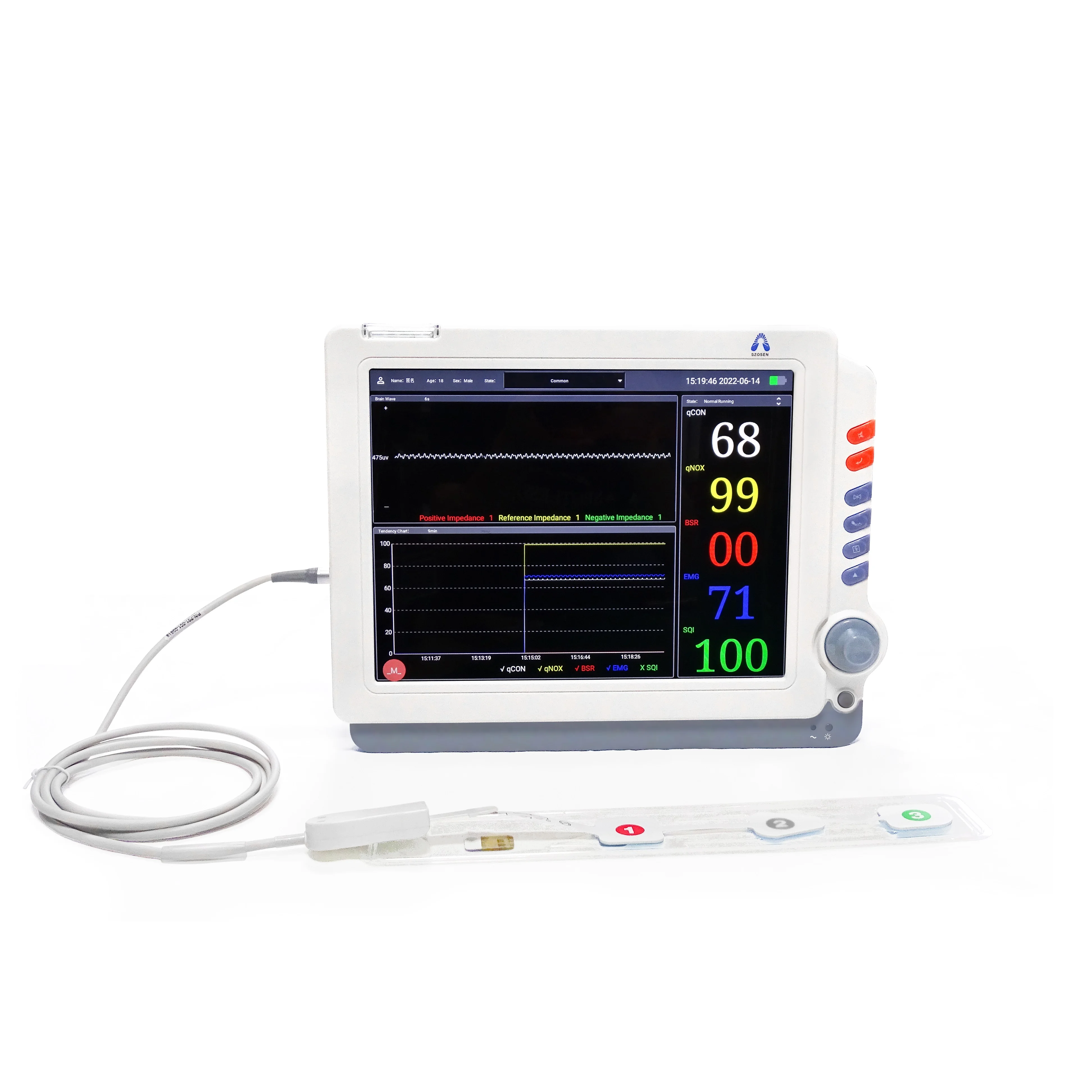 12.1 Inch touch screen portable anesthesia depth monitor with disposable eeg sensor