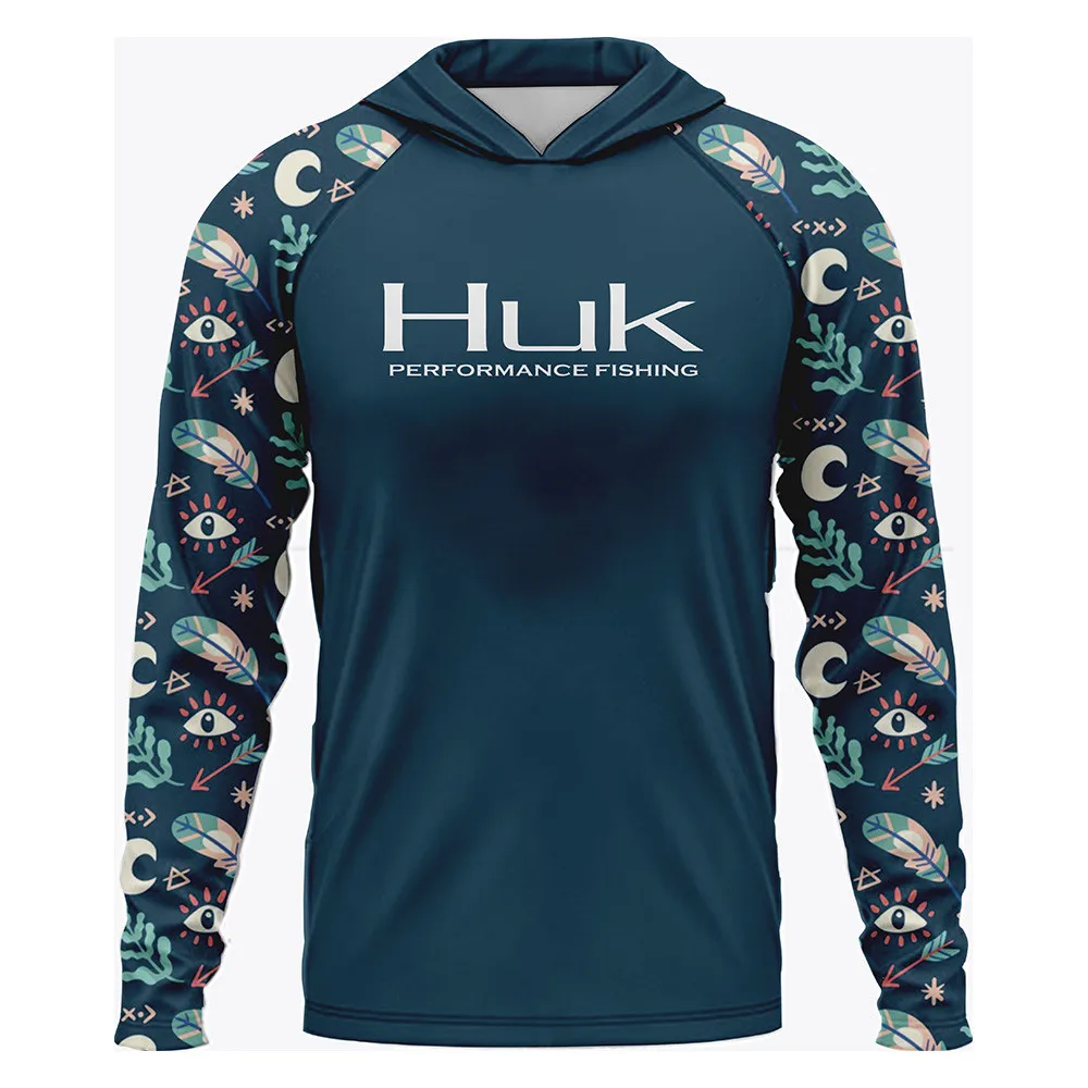 Huk Fishing Shirt UPF50 Angelkleidung mit Kapuze, Sommer-Sonnenschutz-Hoodie, Herren-Trikot, Camisa De Pesca