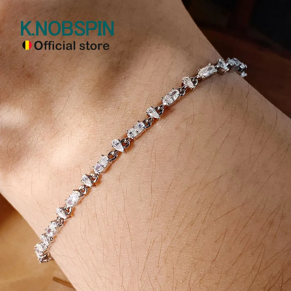 

KNOBSPIN овальный теннисный браслет с муассанитом грушевидной огранки s925, посеребренные, белое золото 18 карат, сертифицированные GRA, тонкие браслеты для женщин и мужчин