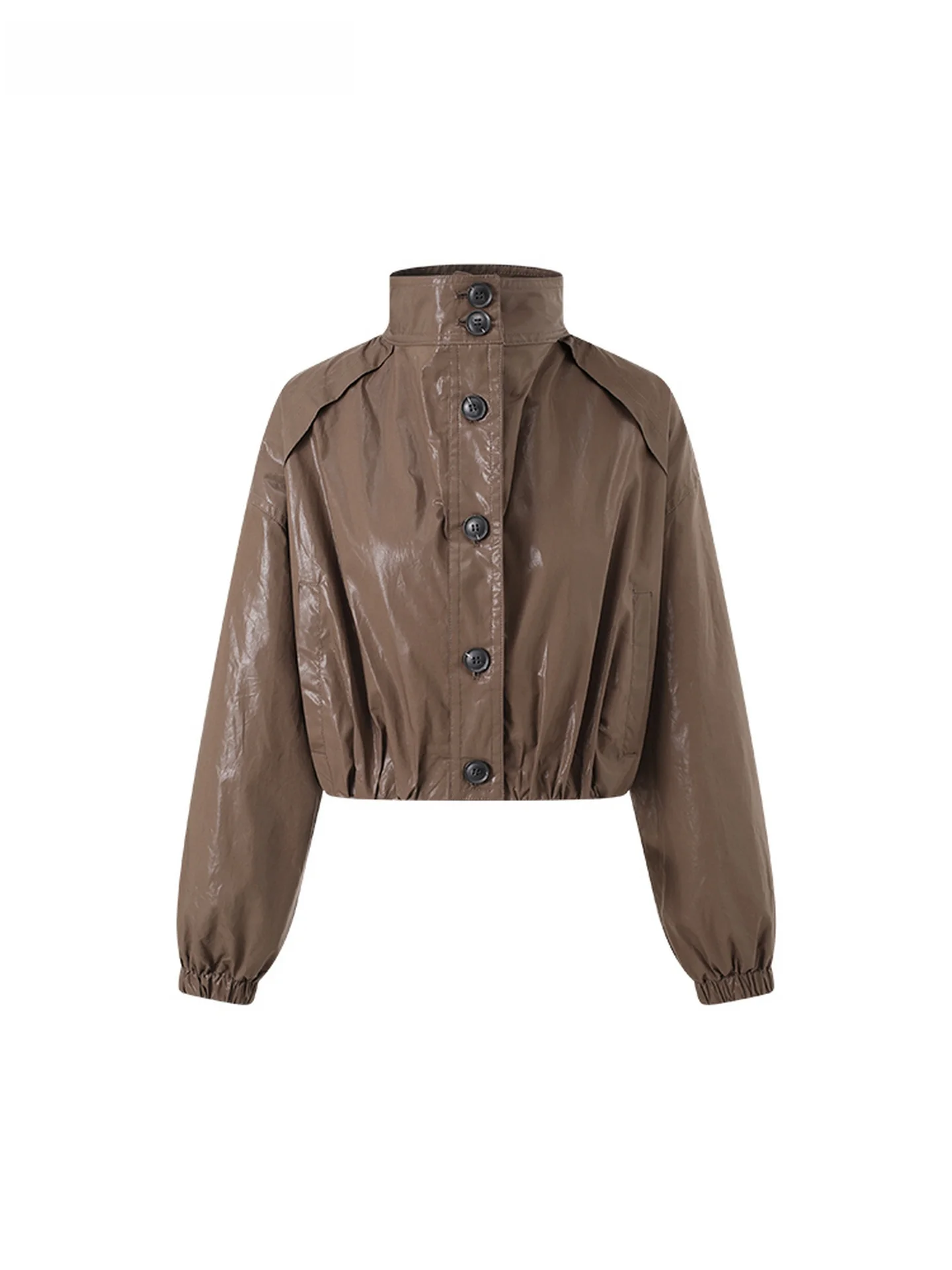 la-chapelle-women's-ort-stand-collar-elastic-hem-jaet-bright-surface-retro-faionable-top-ladies-commute-sle-long-sve