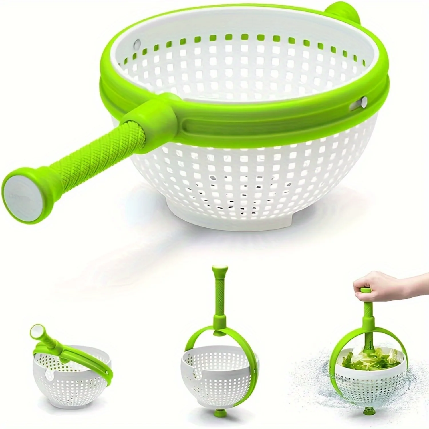 Rotating Drain Basket With Handle - Perfect For Washing & Draining Fruits, Vegetables, Pasta & More - Essential Kitchen Gadget