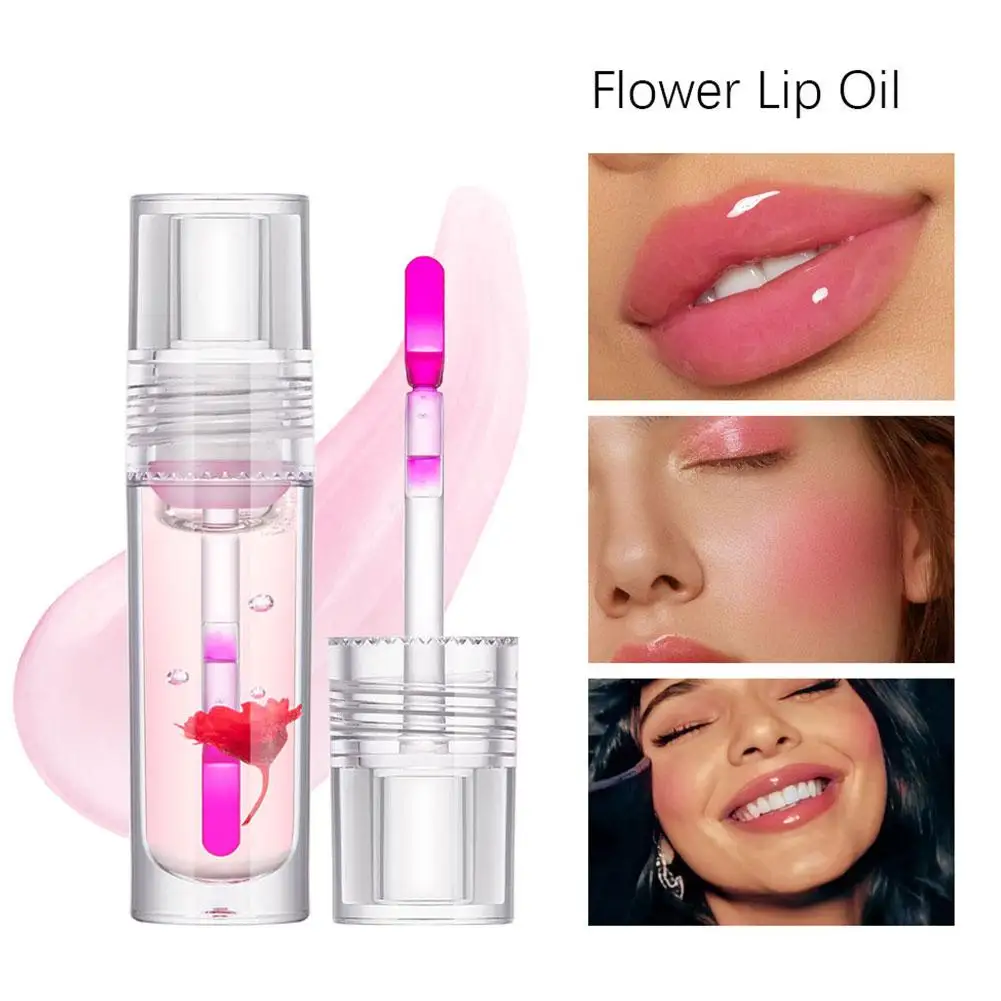 Magic Color Change Lip Oil Flower Lipgloss Crystal Oil Jelly Sexy Moisturizing Makeup Plump Gloss Lip Oil Lip Glow Plumping O9L3