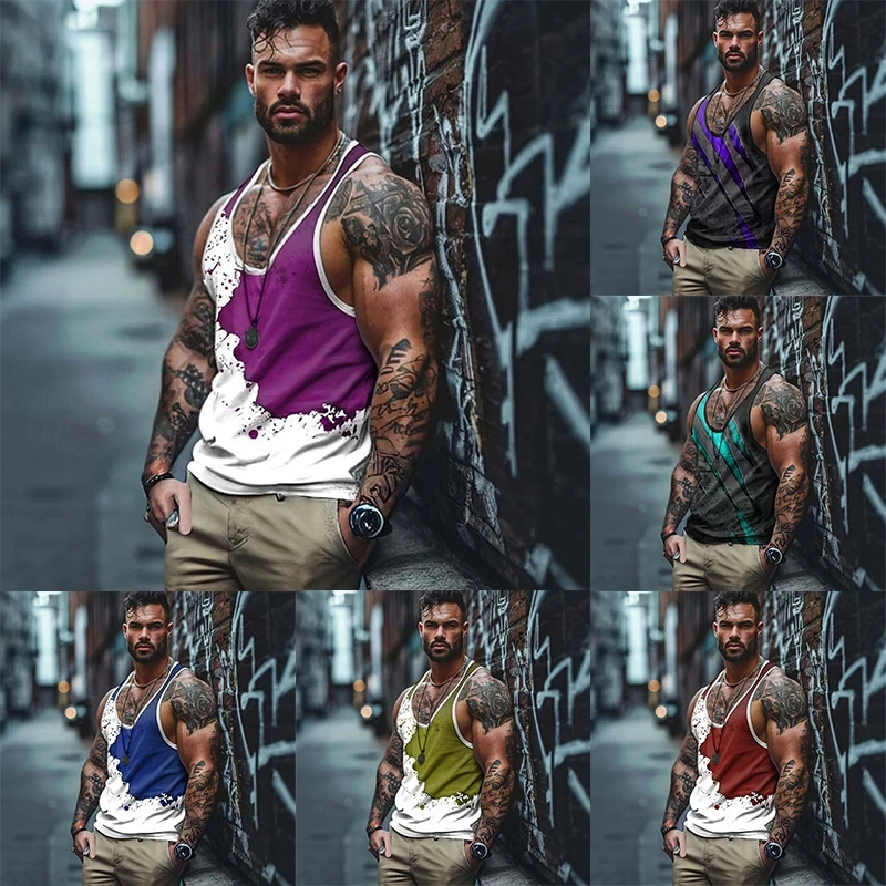 New 3D Graffiti Paint Printed Tank Top Gym Clothing Men Cool Streetwear Basketball Vest Quick Drying Sleeveless T-Shirt Y2k Tops