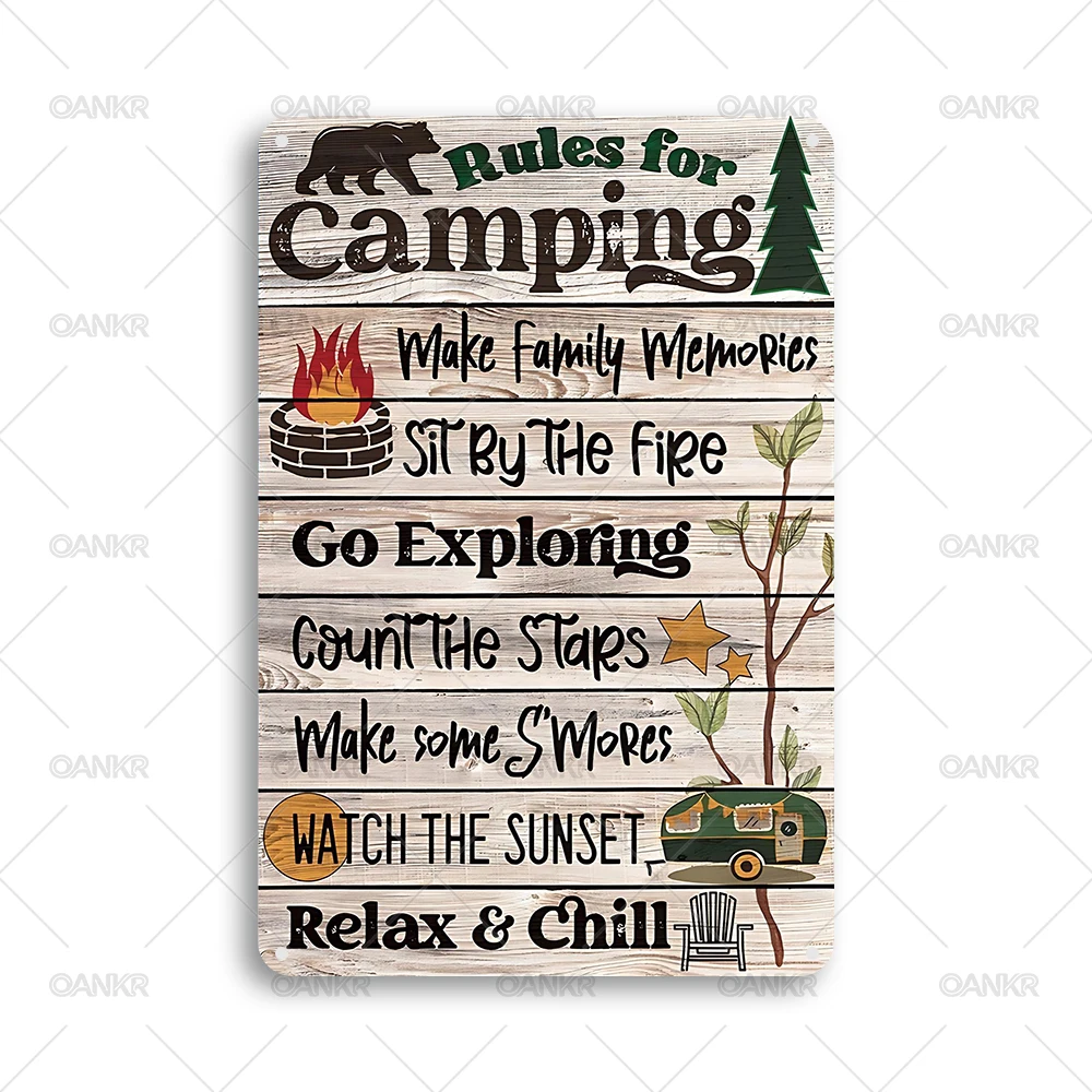 Vintage Camping Quote Metal Tin Sign This Is My Happy Place Retro Wall Art Decor for Camper Cabin Bar Man Cave Plaque Poster