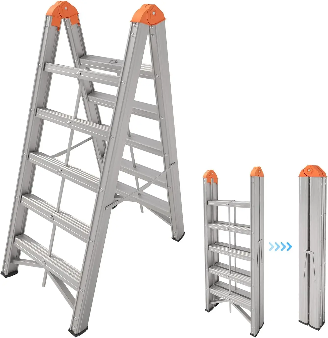 Ladder, Foldable Twin Front Ladder, Collapsible A Frame 5-Step Ladder, Compact Step Stool with Wide Anti-Slip Pedal, Aluminum Po