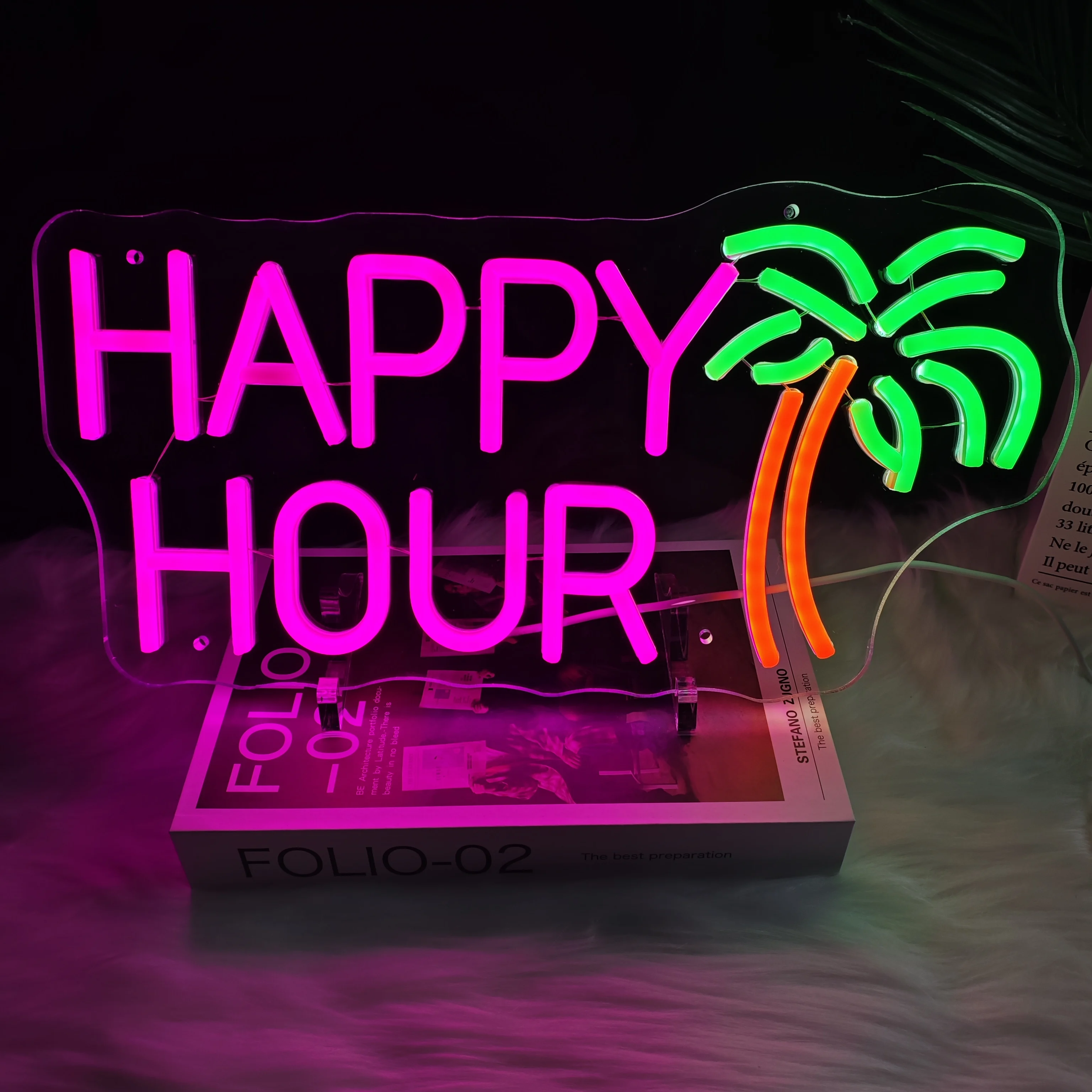 

Цельная неоновая вывеска Happy Hour, кокосовая пальма, розовая неоновая вывеска для украшения стен, украшение для дома, бара, клуба, кафе-бара, отеля.