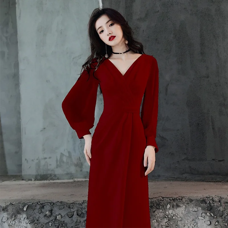 Elegant French Wedding Dresses for Bride Sexy V-neck Long Prom Evening Guest Party Women Dress Formal vestidos prom dresses