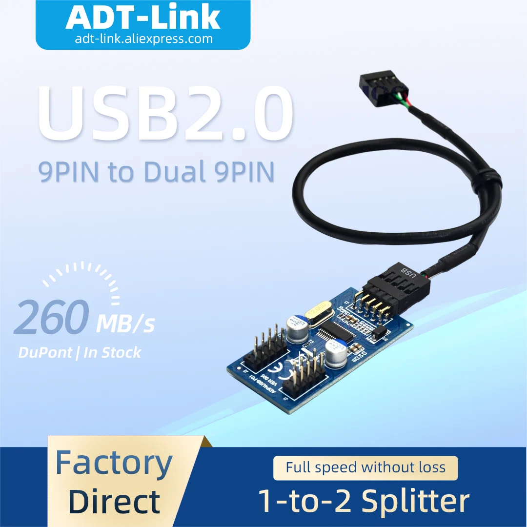 9PIN USB Header 1 to 2 Splitter Cable, USB2.0 Dupont 9Pin to Dual 9Pin Adapter Extension Cord for Computer Case Motherboard
