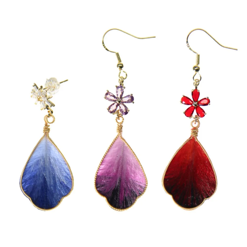 

Red Chinese Style Dangle Earrings, Handmade Double‑Sided Filigree Studs, Retro Velvet Flower Earrings