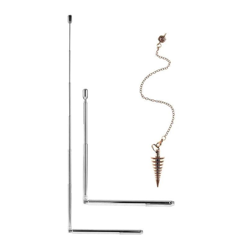 3 Pcs Divining Rods Copper And Dowsing Pendulum, 2 Retractable Paranormal Divining Rods And 1 Pendulum Pendant