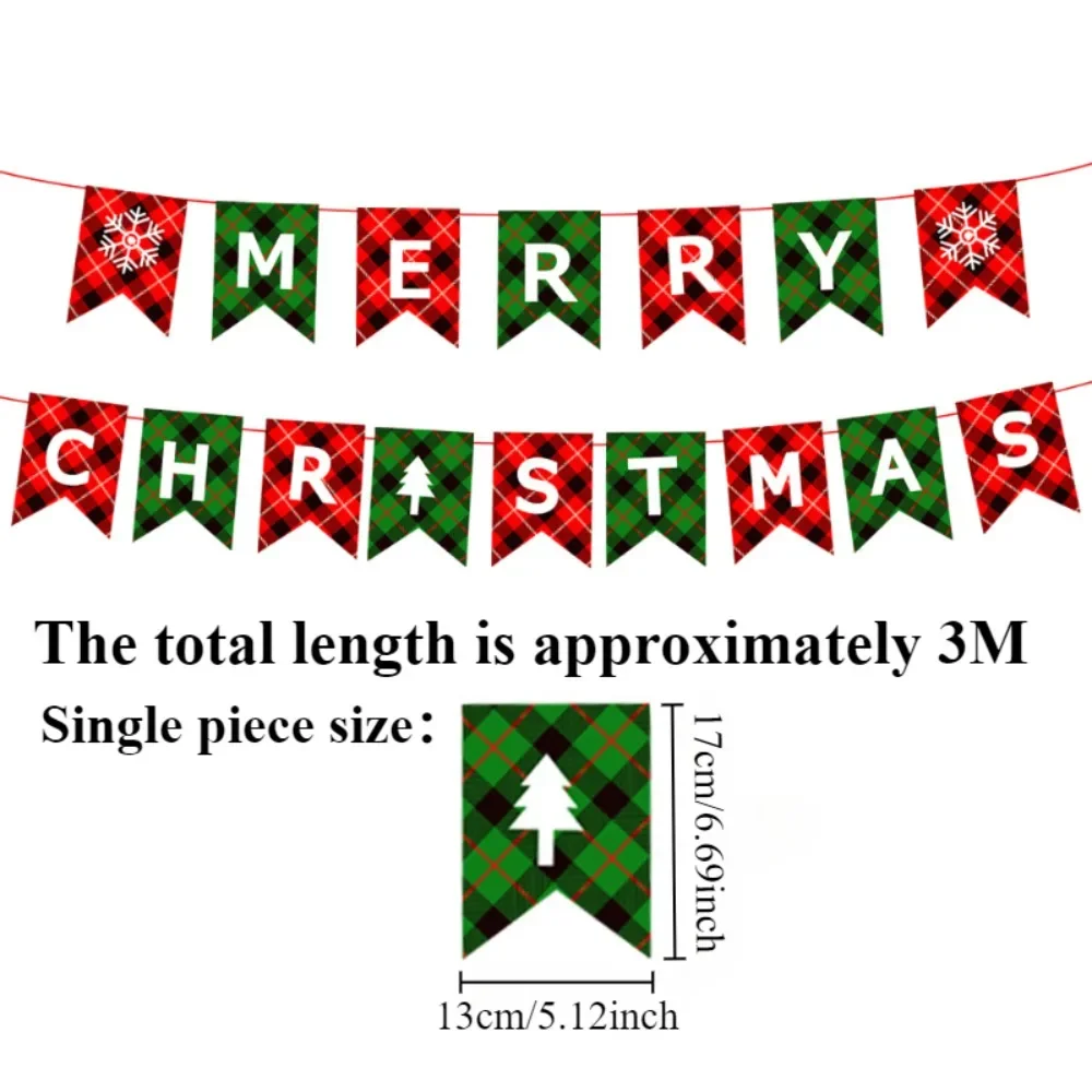 3M Merry Christmas Banners Decoration Santa Claus Snowman Paper Hanging Banner Red Green Xmax Pendant Christmas Decoration 2024