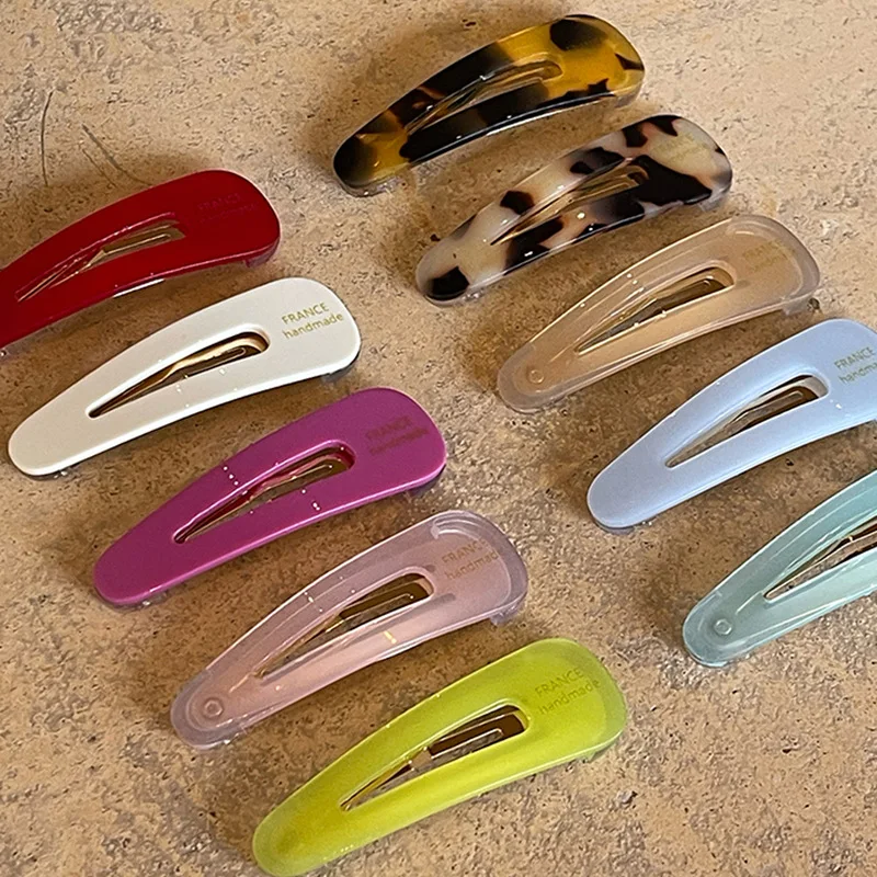 Simple Acetate Barrettes Water Drop Geometric Solid Candy Color Women Hair Accessories Hairpins Side Pin