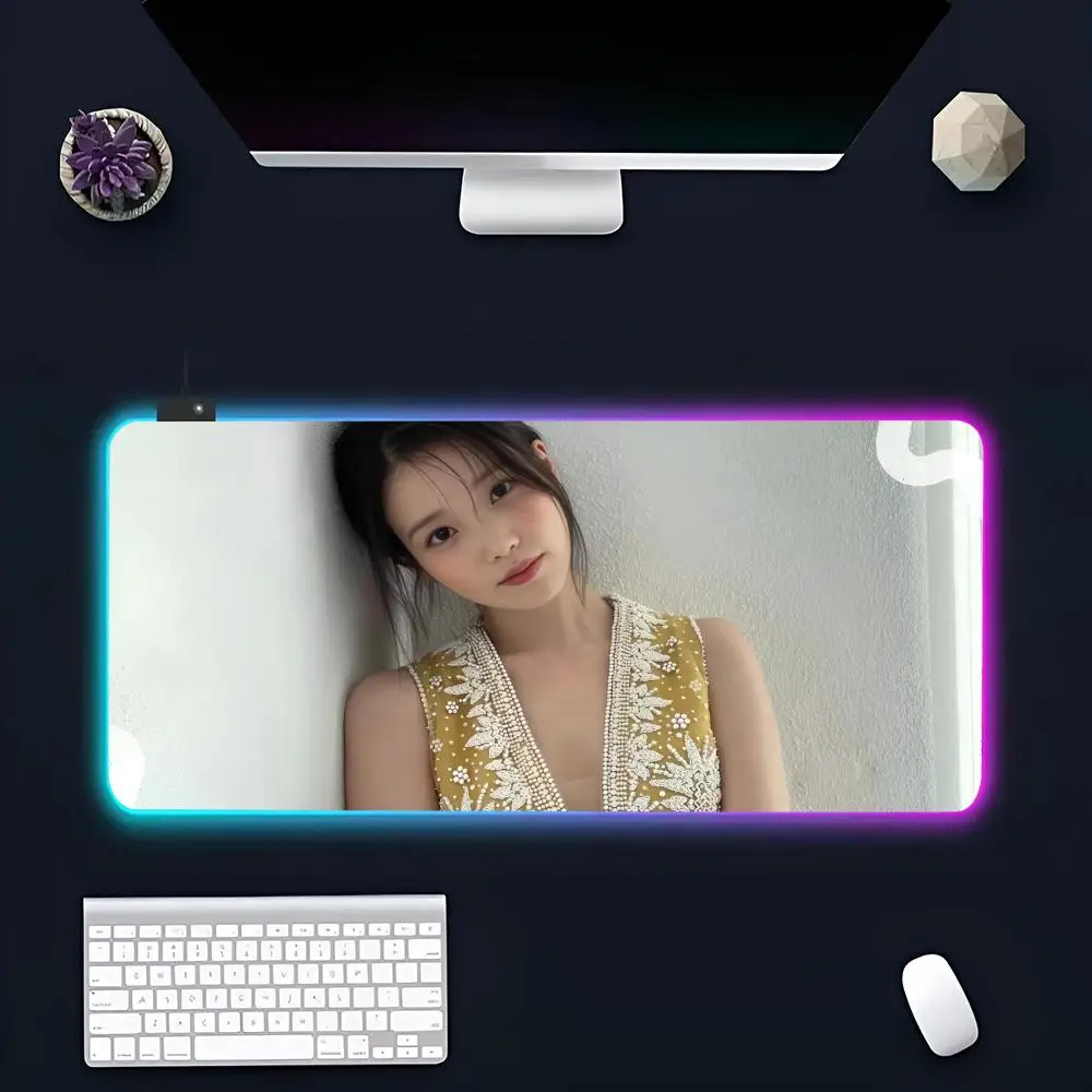 Singer I-IU L-Lee J-Ji-Eunss MINISO Mouse Pad RGB Gaming Mousepad LED Large Gamer Mousepads XXL Keyboard Pads Luminous Desk Mat