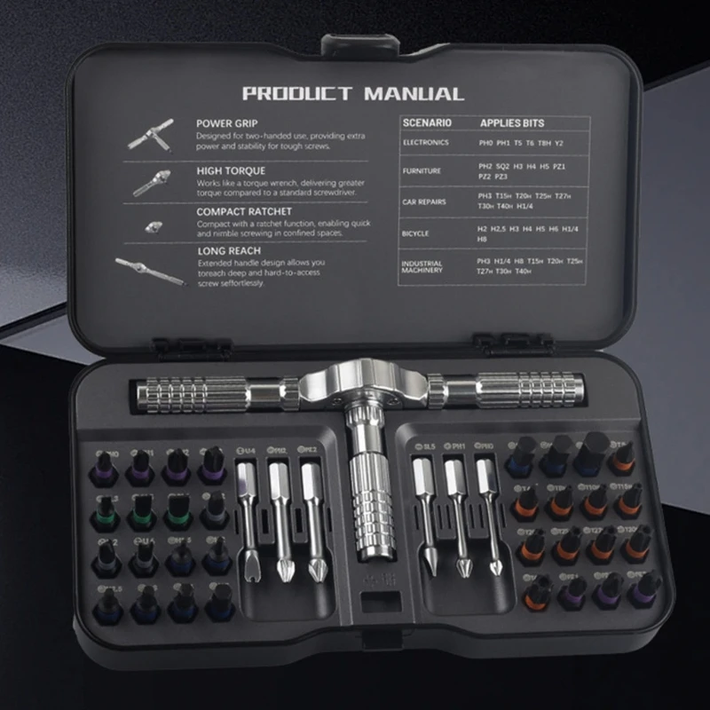 Umfassendes 40pcs Tool Ratcheting -Schraubendreher mit ergonomischem Speichergehäuse