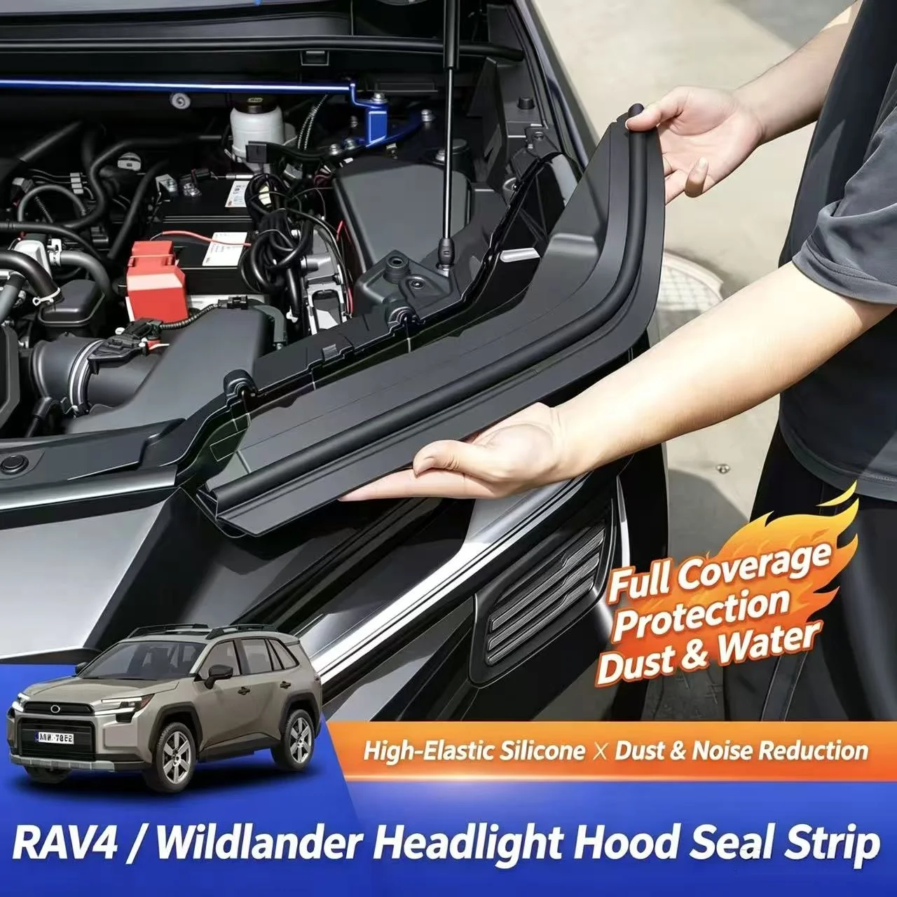 For Toyota RAV4 / Wildlander XA60 2026 Headlight Hood Sealing Silicone Gasket Engine Hood Side Seal Plate Black Dustproof Car