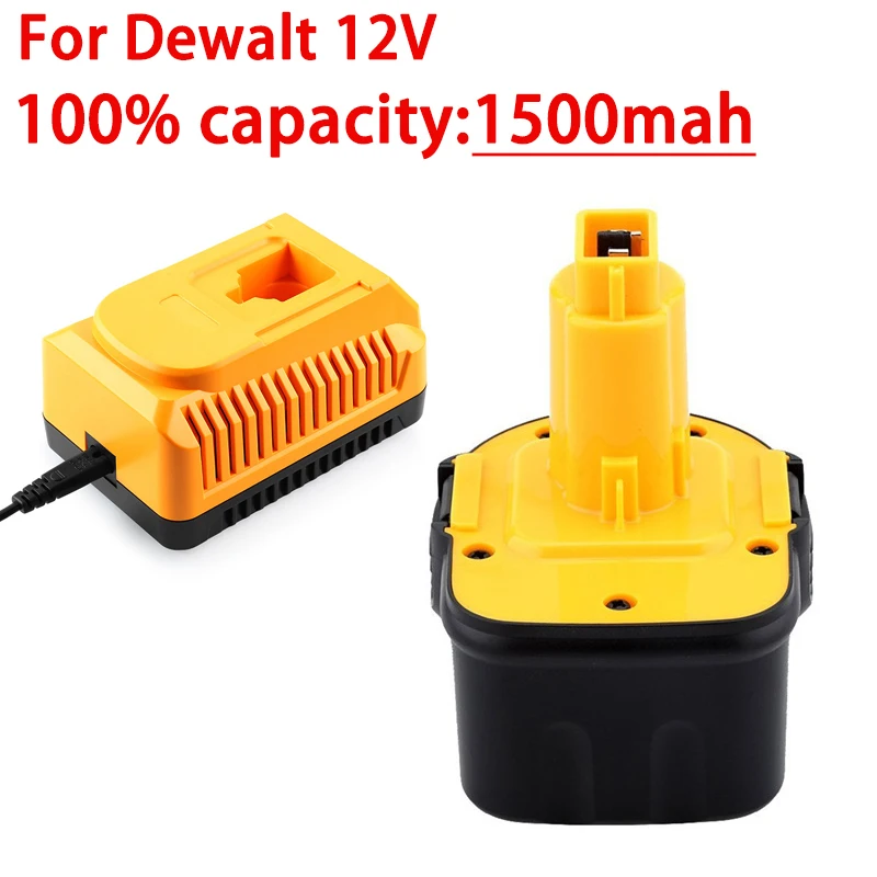 

12V 100% 1500mAh NI-MH Power Tool Battery+Charger For Dewalt DW9072 DW9071 DC9071 DE9037 DE9071 DE9072 DE9074 DE9075 152250-27