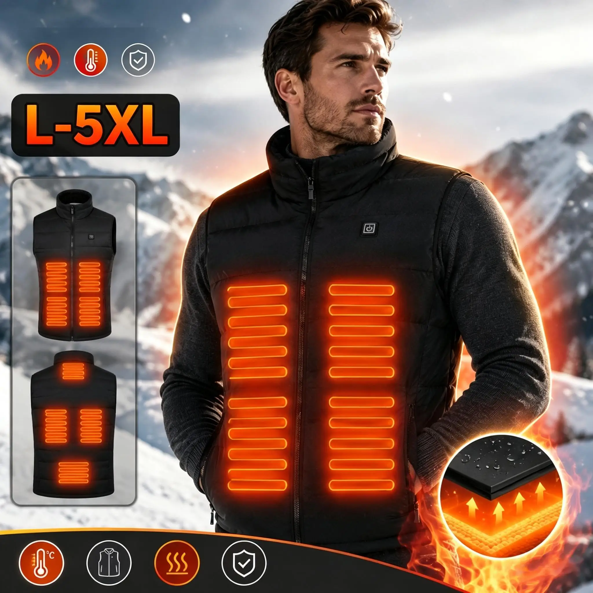 Unisex Winter Heated Vest Loose Fit Zip Up Thermal Sleeveless Gilet Casual Sport Outdoor Warm Heating Outerwear for Men Women